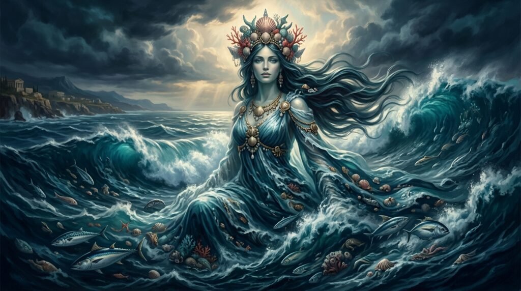 Thalassa, the primordial Greek sea goddess in feminine form