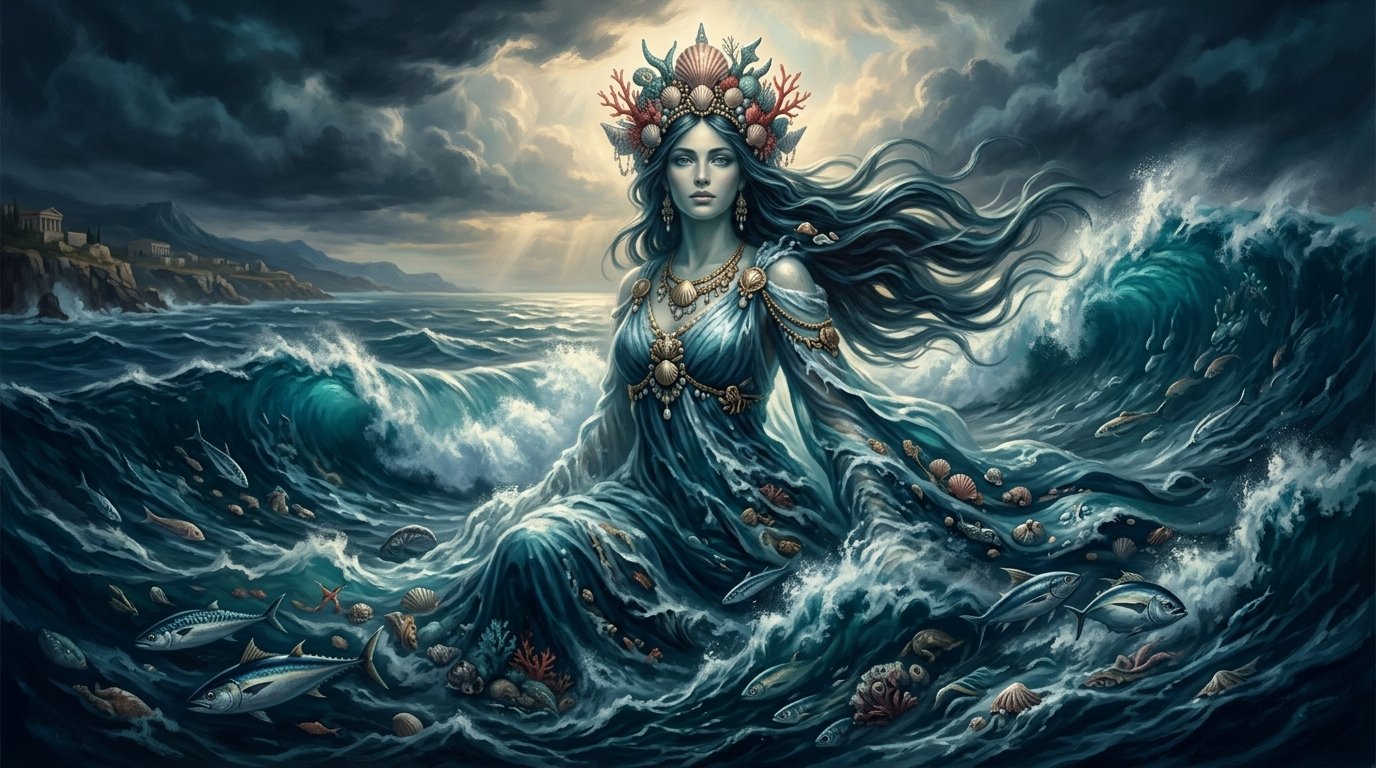 Thalassa, the primordial Greek sea goddess in feminine form