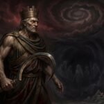 Cronus, the Titan king of Greek mythology, wielding a sickle