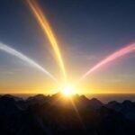 Hyperion, the Titan of heavenly light, sunrise breaking over mountains