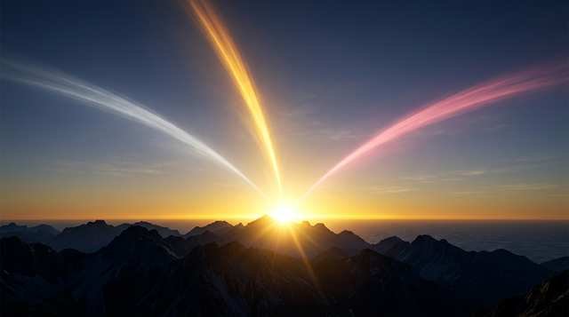 Hyperion, the Titan of heavenly light, sunrise breaking over mountains